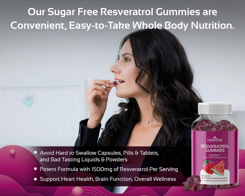 [Australia] - Resveratrol Gummies - Sugar Free Natural Raspberry Watermelon Flavor, 1500mg Resveratrol Supplement for Heart, Brain, Immune Support & Wellness, Powerful Antioxidant with Anti-Aging Benefits 