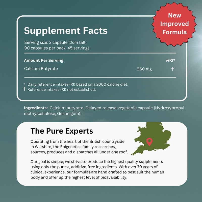 Calcium Butyrate | High Strength 960mg Butyrate Complex | Postbiotic Supplement for Gut & Digestive Health | Delayed Release Capsules | 90 Vegan Capsules | UK Made