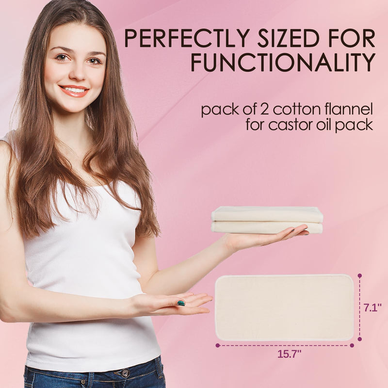 [Australia] - 2Pcs Organic Cotton Flannel for Castor Oil Pack Wrap, Unbleached Reusable Castor Oil Wrap Soothing Heat Compress for Liver, Abdomen, Joints and Other Areas, Soft and Highly Absorbent Pack of 2 - White 