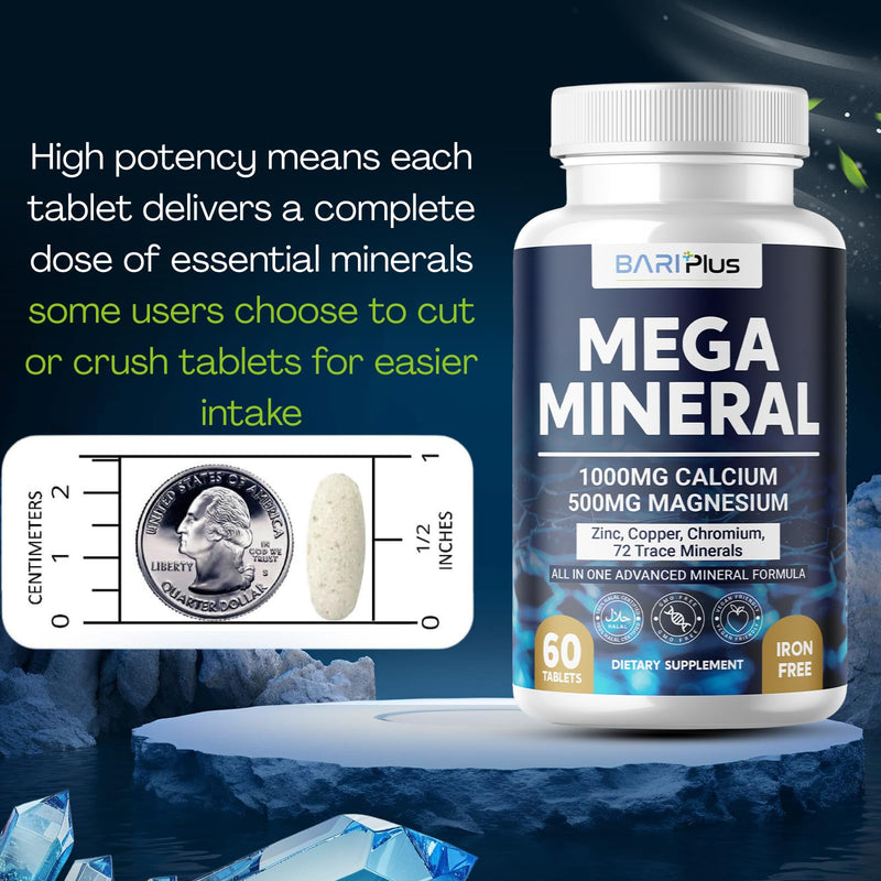 [Australia] - Mega Mineral ‚Äì Complete Complex with Vitamin D, Calcium, Magnesium, Zinc, Potassium, Boron, Selenium, Chromium & 72 Trace Minerals ‚Äì Iron-Free ‚Äì USA Made ‚Äì 60 Tablets 