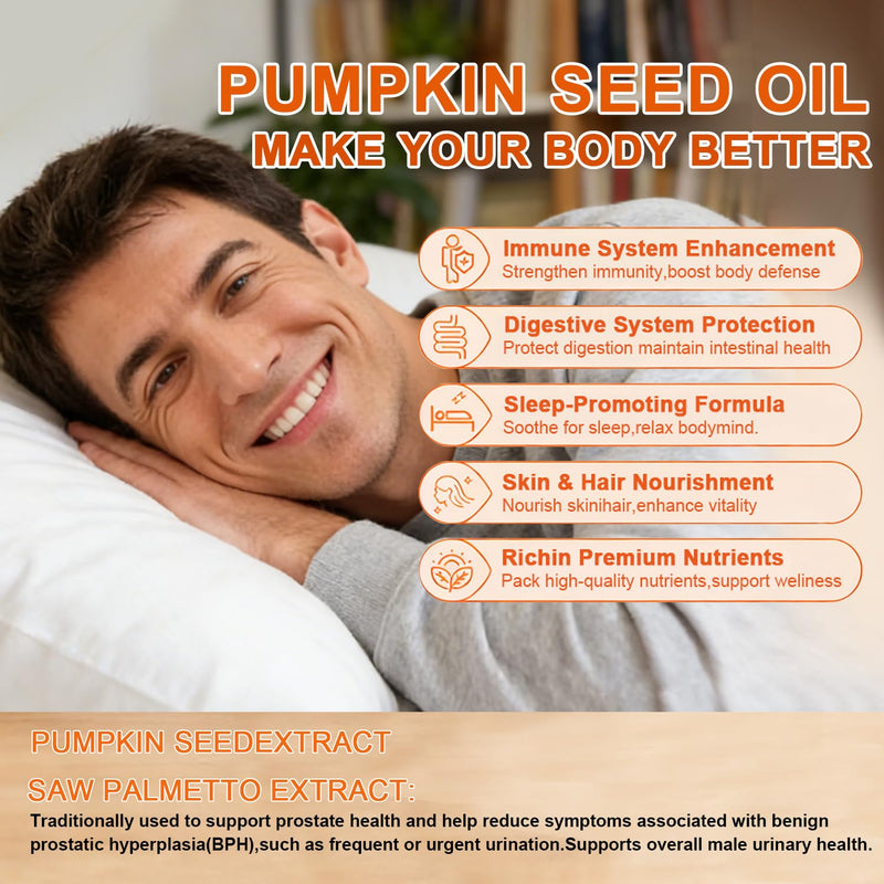 Pumpkin Seed Oil Capsules 300 Softgels, Pumpkin and SeedOil 2 in 1 for Hair Growth,Cold Pressed, Pure Virgin Oil,Good for hair health,Non-GMO,PumpkinSeed Herbal Supplement