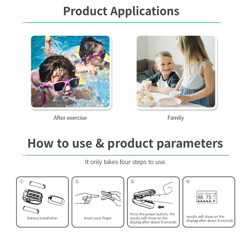 [Australia] - ESPOO Pediatric Pulse Oximeter Fingertip, Spo2 Pulse Oximeter for Kids with 20xMemory, Alarm & Brightness Adjustable(not for newborn/infant) 