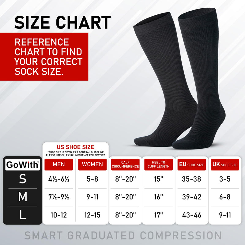 [Australia] - GoWith 1-2 pairs of Merino compression stockings for women and men (15-20 mmHg class 1) support stockings, thrombosis stockings, compression socks, plantar fasciitis socks for sports, travel, pregnancy 3589 43-46 Black - 2 pairs 