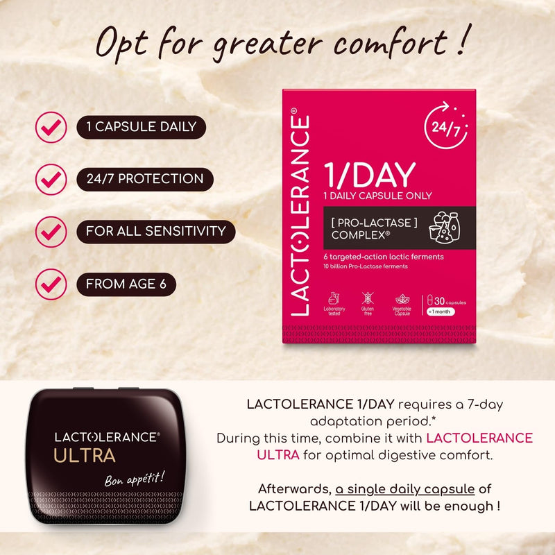 LACTOLERANCE Ultra | Lactase Tablets 20,000 FCC – High Strength with Lipase 500 UI – Lactose Intolerance Support for Dairy & Fatty Meals – 36 Chewable or Swallowable Tablets Unflavoured