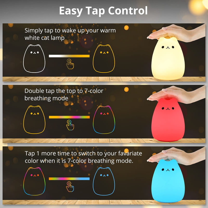 [Australia] - GoLine Cat Lamp, Cute Kitty Night Light, Gifts for Women Teen Girls Baby, Night Lights for Kids Bedroom, Cute Christmas Kitty Silicone Nightlights for Children Toddler. Celebrity Cat 6 Inch Tap 