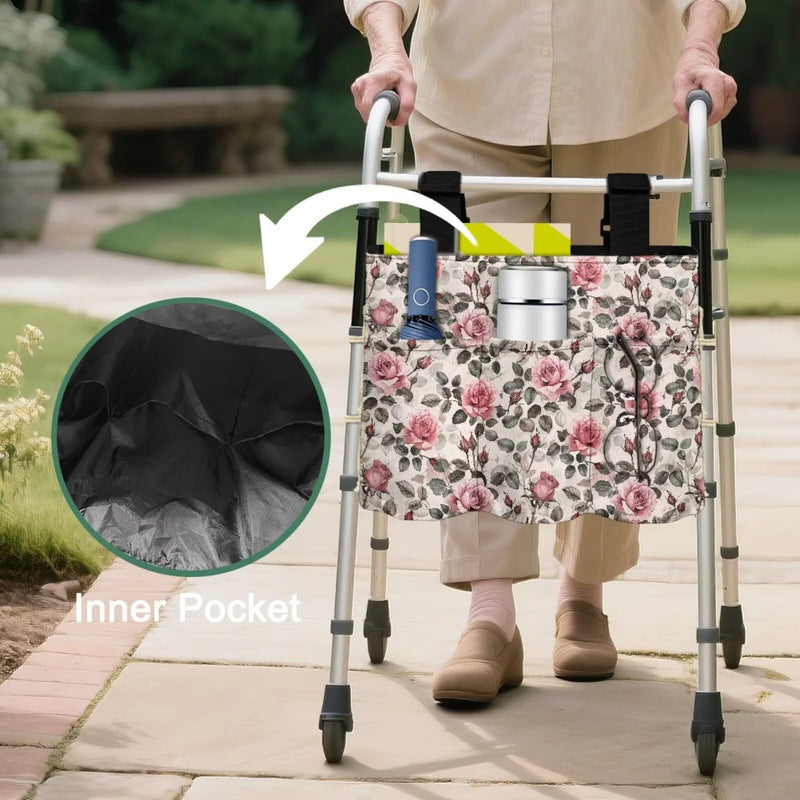 [Australia] - Rose Walker Bag for Rollator Walker Foldable Walker Storage Bag with Big Capacity Gifts for Seniors in Assisted Living Walker Accessories Rose 