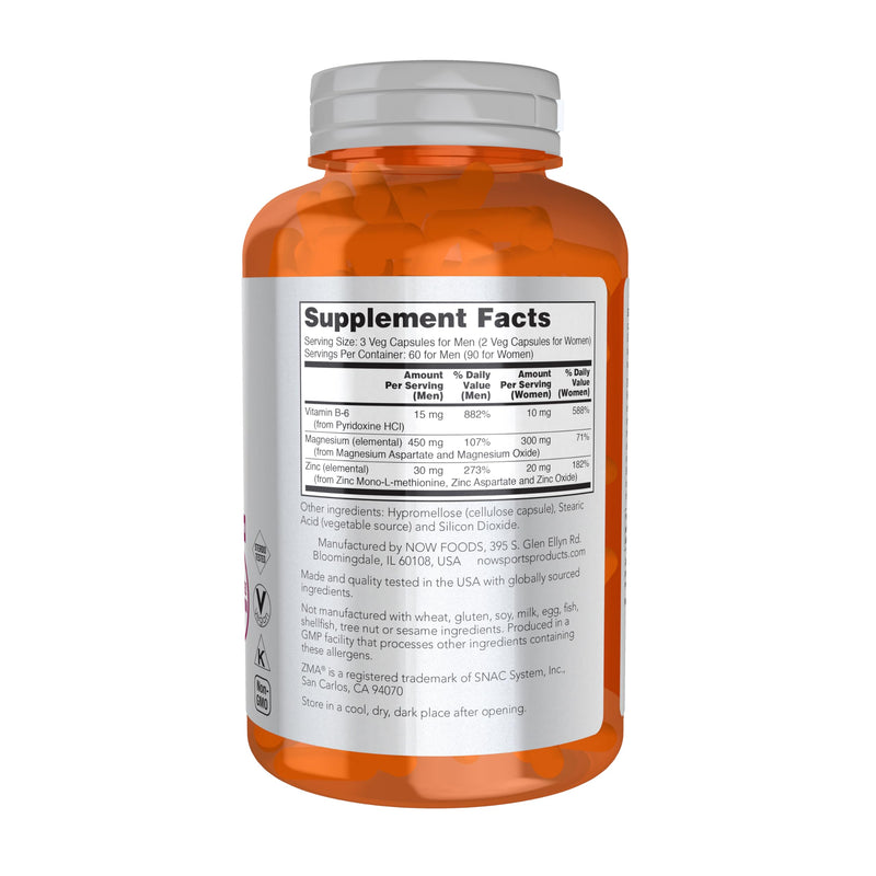 NOW Foods Sports Nutrition, ZMA (Zinc, Magnesium and Vitamin B-6), Enhanced Absorption, Sports Recovery*, 180 Capsules, (Pack of 2) 180 Count (Pack of 2)
