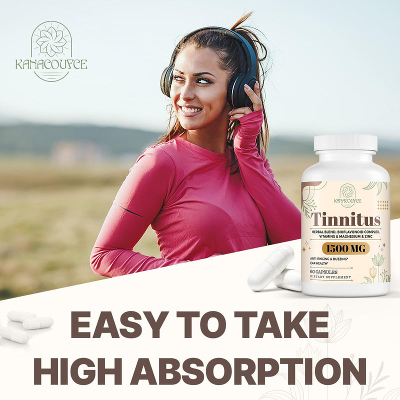 [Australia] - Tinnitus for Ringing Ears 1500 MG, Tinnitus Supplement Ear Ringing, Higher Absorption, Premium Ingredients, Reduce Ear Tinnitus for Women and Men, Made in USA, Non-GMO, 60 Couts 60 Count (Pack of 1) 