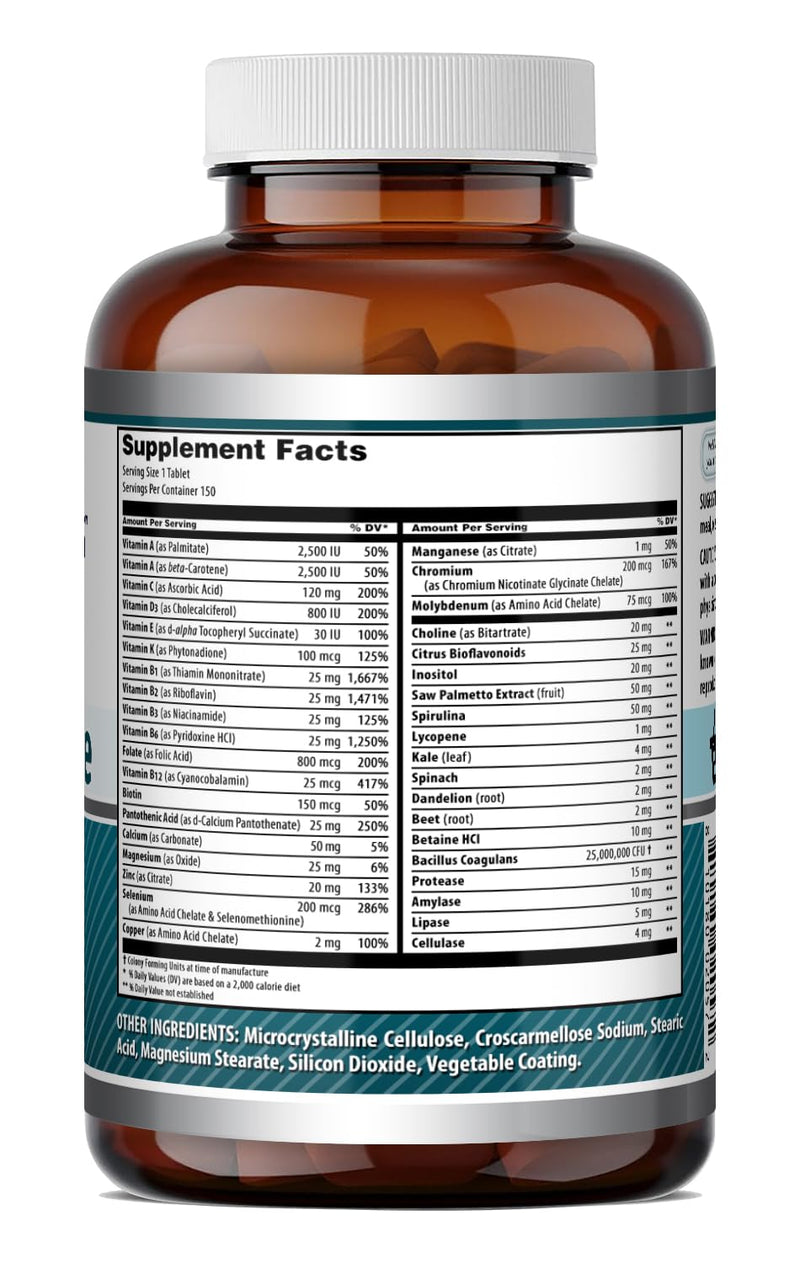 Amazing Formulas Men's One Multivitamin Supplement | Food Based | 150 Tablets | Perfect Blend of Vitamins, Minerals & Probiotics | Non-GMO | Gluten-Free | Made in USA Unflavored 150 Count (Pack of 1)