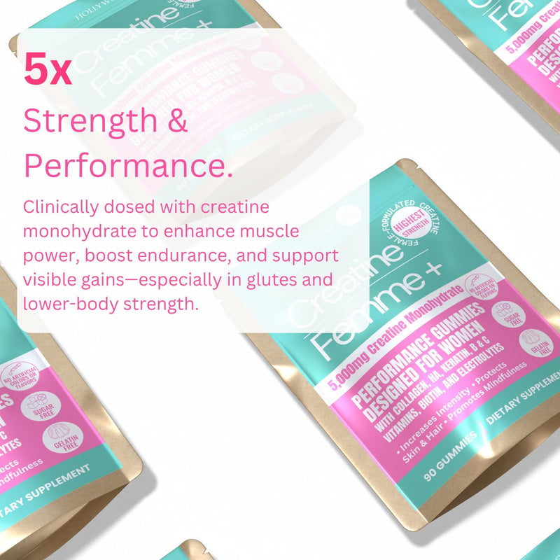 Creatine Gummies for Women – 5g Creatine Monohydrate per Serving | Build Strength, Glute Gains & Lean Muscle | with Collagen, Biotin & Hyaluronic Acid | Vegan, Sugar-Free. 90 Gummies