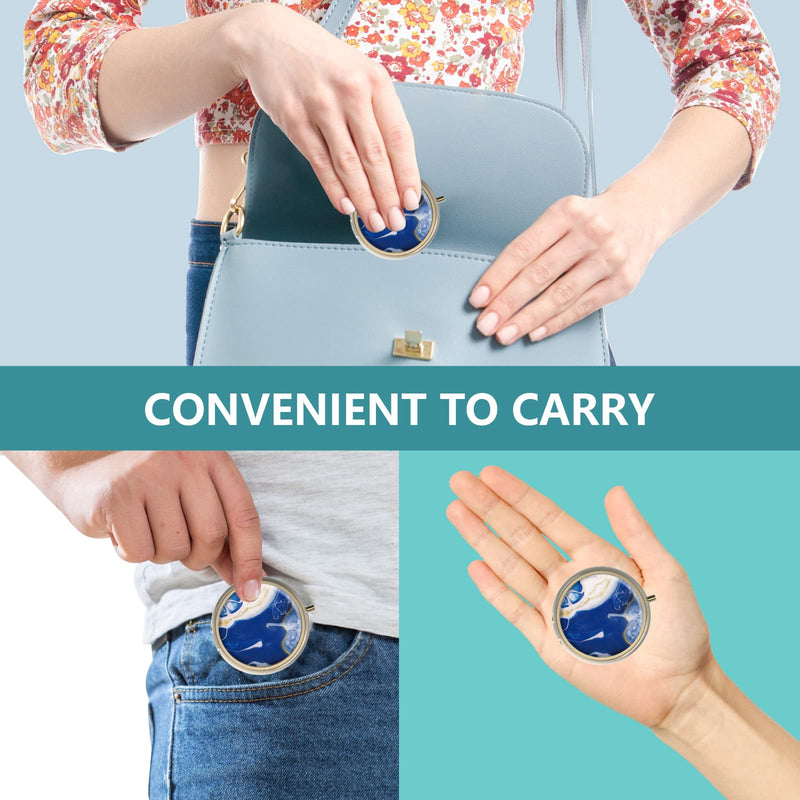 Pill Organizer Pill Box with Mirror Retro Small Pill Case for Purse or Pocket Bronze Pill Box or Vitamins, Fish Oil, Supplements, Pill Containe Travel Gifts（4PCS-Marble-White-Bule） 4 pieces Marble-white-blue