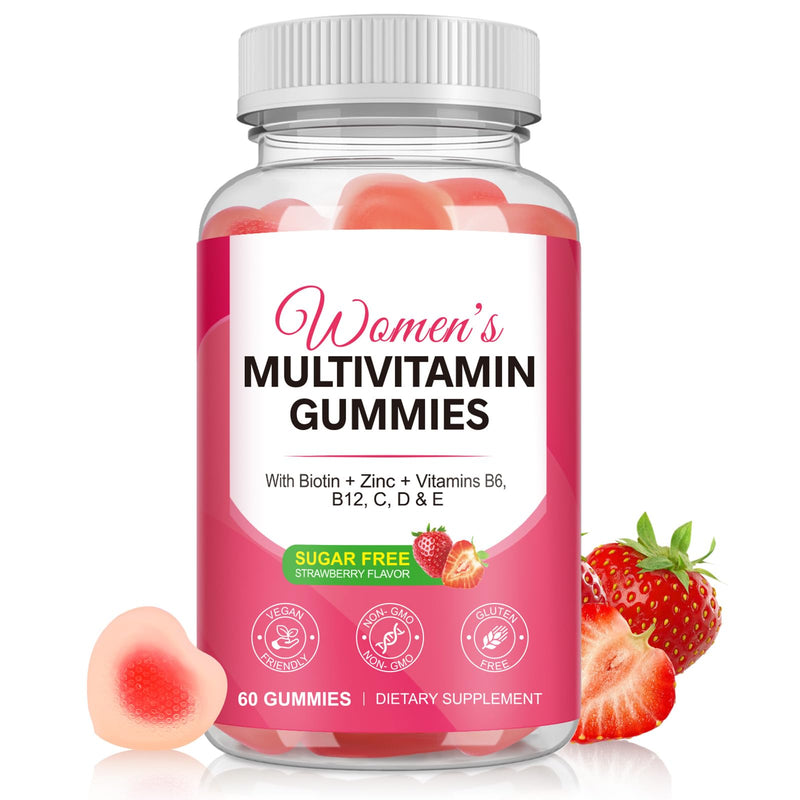 Multivitamin Gummies Women 60 Gummies - Essential Vitamins & Minerals, Sugar-Free Formula, Vegan Friendly, Strawberry