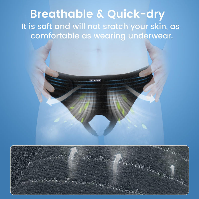 [Australia] - VELPEAU Hernia Belt Truss for Men and Women - Hernia Support Brace for Single/Double Inguinal or Sports Hernia, 2 Removable Compression Pads & Adjustable Groin Straps(Medium, Hip Circumference 35-42") Medium Black 