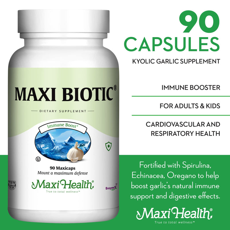 [Australia] - Maxi Health - Maxi Biotic Aged Garlic Extract Capsules (90 Count) | Kyolic Garlic Supplement with Spirulina, Echinacea, Oregano and Enzymax - Natural Antioxidant - Wellness Support 90 Count (Pack of 1) 