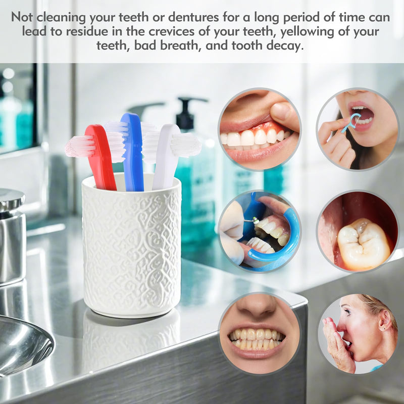 [Australia] - 6 Pack Portable Denture Brush, Dual Headed Firm Hard Bristle Denture Toothbrush, Dentures Brushes for Cleaning Dentures, False Teeth, Clear Braces and Mouth Guards 