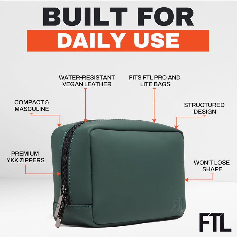 FTL Toiletry Bag Organizer for Men - Water Resistant Vegan Leather Travel Dopp Kit - Fits in Carry-On - Premium Grooming Accessories Organizer - Kenmare Black