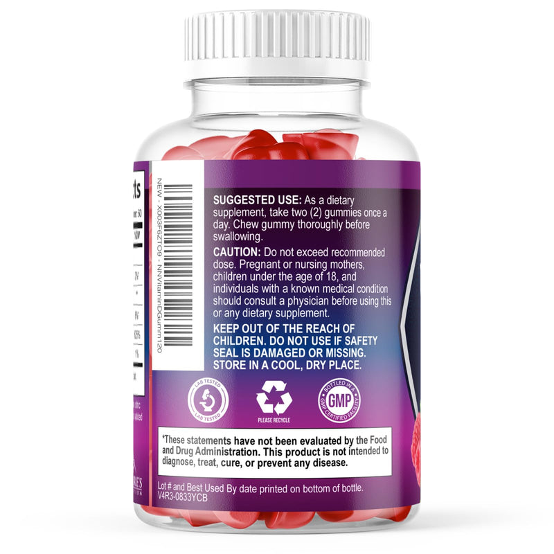 Vitamin D Supplement Gummy - Vitamin D3 125 mcg 5000 IU Per Serving - Bone, Teeth, Muscle and Immune Health Support for Men & Women, Premium VIT D3 Nature's & Gluten Free - 120 Gummies 120 Count (Pack of 1)