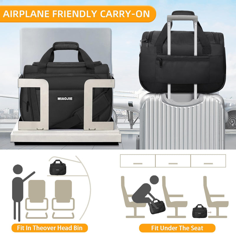 Underseat Carry On Luggage Bag, Lightweight Travel Tote Bag for Travel | Airline Approved Softside Small Personal Item Travel Bag, Bento Bag Overnight Weekender Duffle Bag for Men Women Black -16IN 16IN