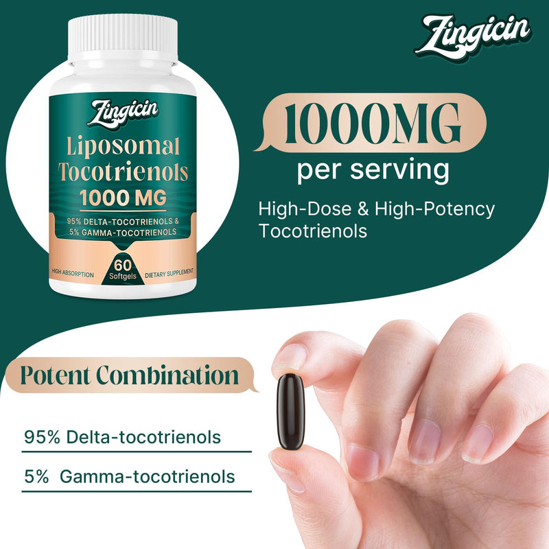 [Australia] - Vitamin E Tocotrienols - Liposomal Vitamin E Oil 1000mg, Highly Absorbable Delta Tocotrienol and Gamma Tocotrienol, 60 Softgels 60 Count (Pack of 1) 