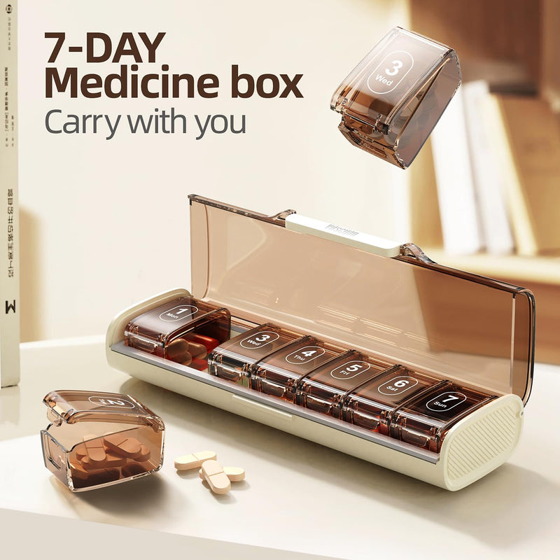 7 Day -Pill -Organizer with Removable -Daily Boxes – Large Capacity BPA-Free Weekly Medicine Box, Transparent Moisture-Proof Vitamin Organizer with Secure Lid & Travel-Friendly Design