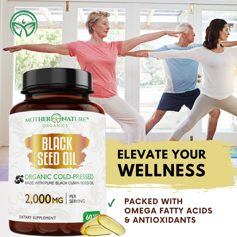 [Australia] - Organic Black Seed Oil 2000mg - 60 Softgel Capsules (Non-GMO) Premium Cold-Pressed Nigella Sativa - Black Cumin Seed Oil with Omega 3, 6, 9 - Darkest, Highest TQ Content… 