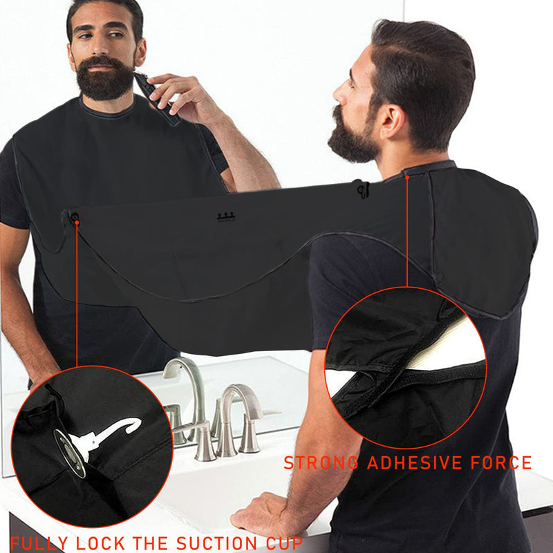 [Australia] - 1 piece black shaving bib, shaving cape, salon grooming gown, men's shaving apron for trimming facial hair, with 2 suction cups and 1 dust sponge black 