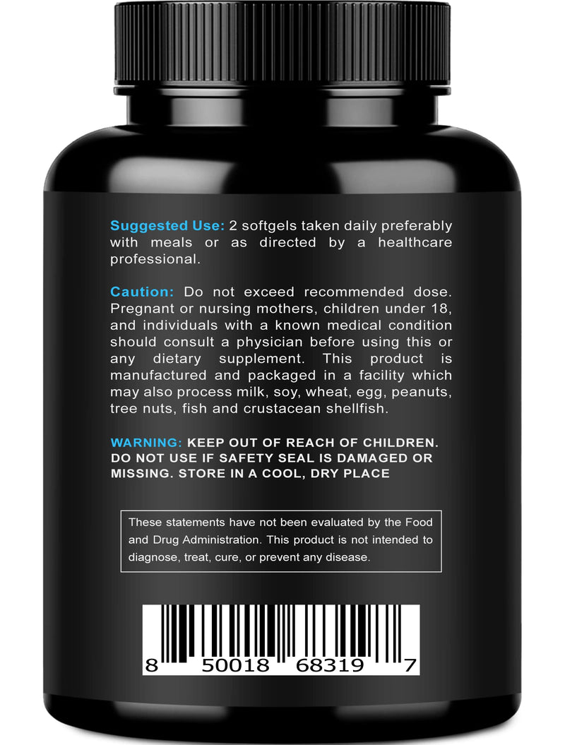 Omega 3 Fish Oil 2000mg, 800mg EPA and 600mg DHA - Enteric Coated and Burpless - Supports Brain, and Heart - Burpless, Non-GMO, 3rd Party Lab Tested and NSF Certified - 120 Softgels