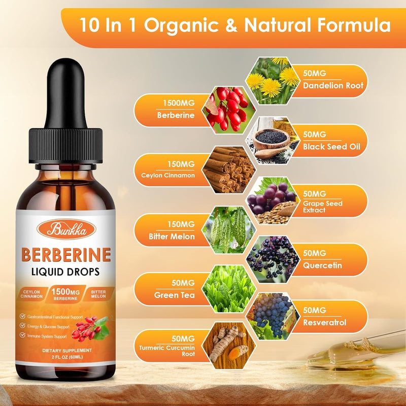 [Australia] - (2 Pack) Berberine Supplement, 1500mg Organic Berberine Liquid Drops with Ceylon Cinnamon, Bitter Melon, Sugar-Free & Vegan Supplement Supports Immune System & Gastrointestinal Care - 4 FL Oz Pineapple 