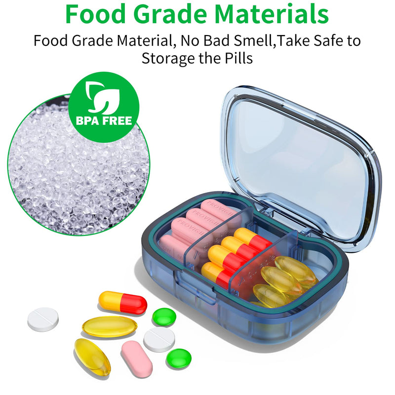 [Australia] - 2 Pack 3 Compartment Small Pill Box, Moisture Proof Pill Case, Travel Pill Organizer for Pocket Purse, Daily Portable Medicine Vitamin Box, Fish Oil Box, Supplement Box Green+blue 