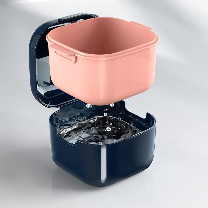 [Australia] - Denture Cup，Retainer Case,Cute Night Mouth Guard Box Holder, Storage Soak Container with Strainer basket for Travel Cleaning.(1 Pack,Blue) Blue 