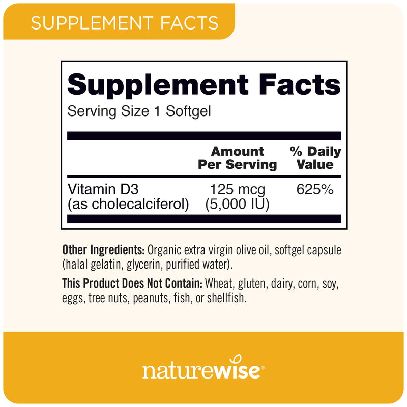 NatureWise Vitamin D3 5000IU (125mg) 360 Count + Vitamin C 1000mg Capsules 120 Count - Bundle for Daily Immune & Heart Health - Gluten Free, Non-GMO, Halal Gelatin