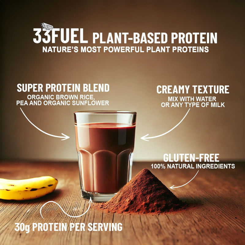 33Fuel Plant-Based Protein Powder – 30g Protein for Muscle Growth, Vegan with Antioxidants for Gut Health – Chocolate Flavour – 582g