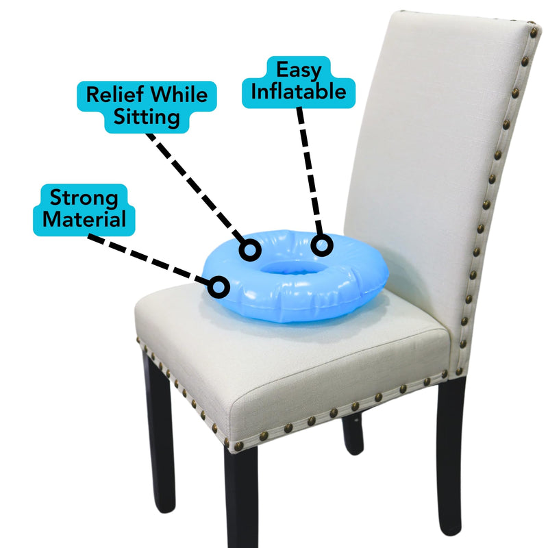 Iconikal Latex-Free Inflatable Ring Cushion Donut Pillow, 14-Inch Diameter, Blue