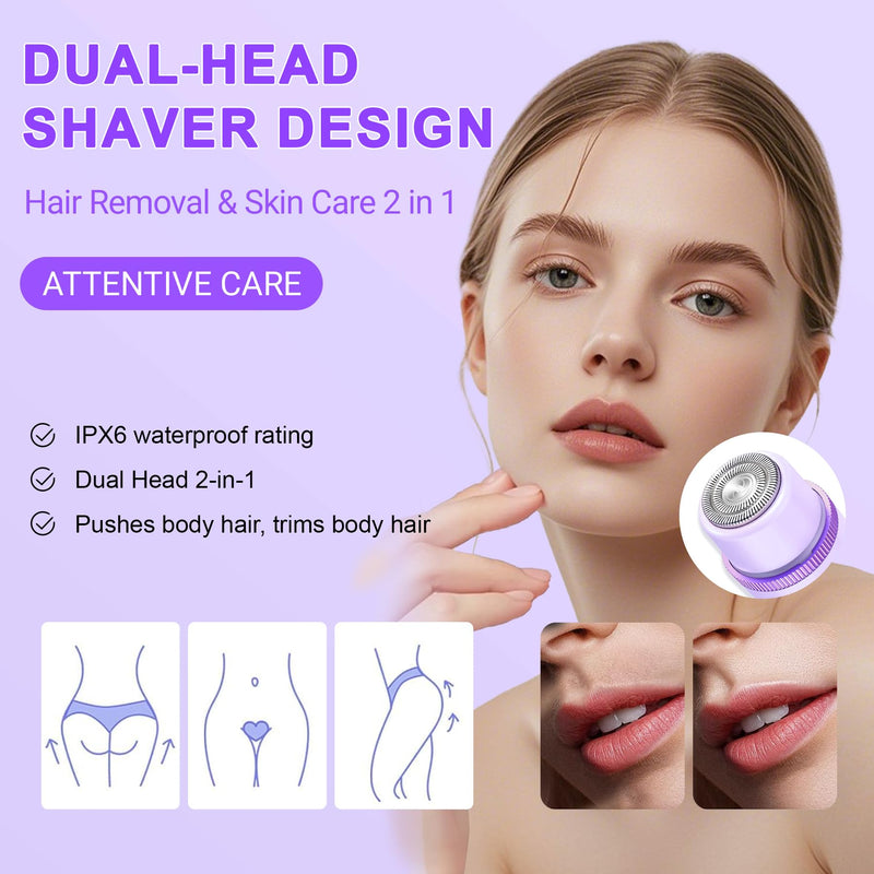 [Australia] - 2025 Bikini Trimmer for Women, Cordless& Painless& Waterproof Dual Head Shaver for Women Private Area& Face& Body, 2-in-1 Electric Razors, Bikini Shaver, Hair Trimmer with LCD Purple 