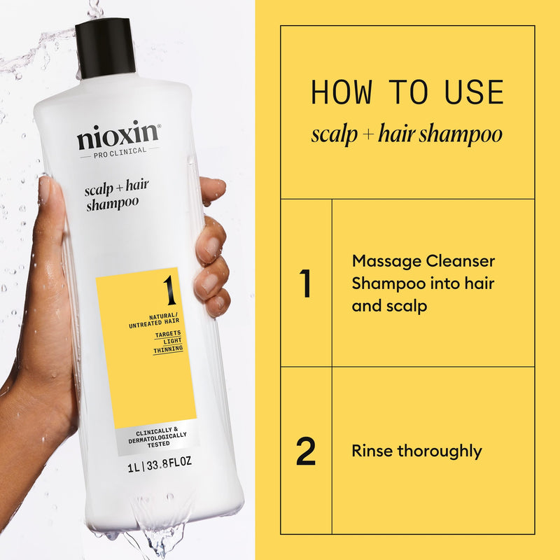 Nioxin System 1 Scalp + Hair Thickening Shampoo | For Natural Hair with Light Thinning | Strengthen Against Breakage with Niacinamide & Biotin 33.8 Fl Oz (Pack of 1)