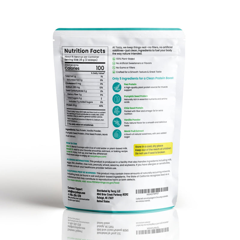 [Australia] - TOZZY Vegan Pea Protein Powder | Plant-Based Protein | Only 5 Simple Ingredients | 20g Protein, 0g Sugar | Non-GMO, Vanilla 