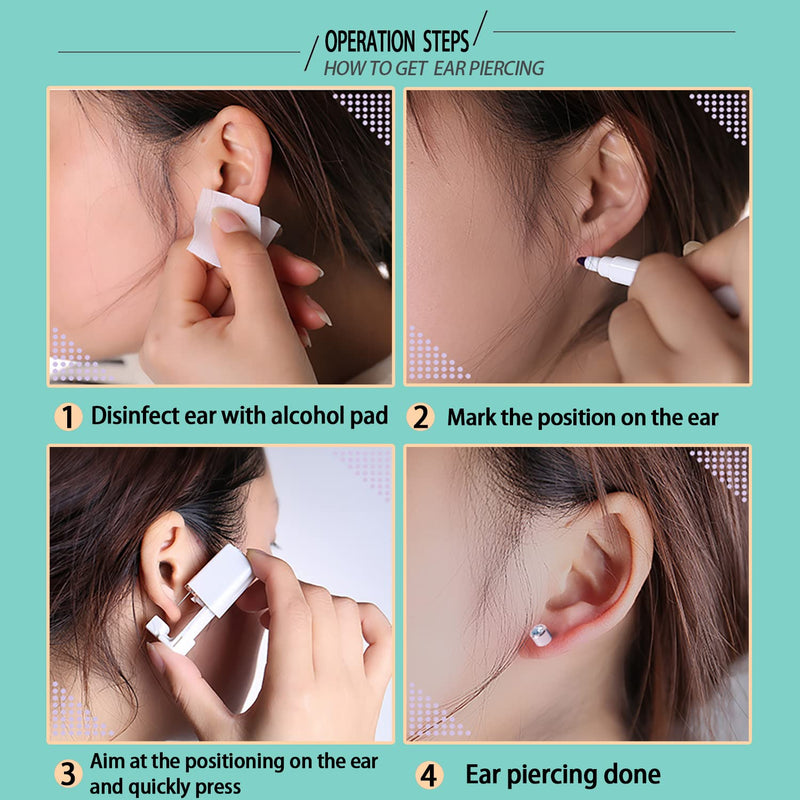 24 Pcs Ear Piercing Kit Disposable Ear Piercing Gun Kit with 8Pcs Self Piercing Gun and 8Pcs Earrings Stud 8Pcs Alcohol Pads Silver