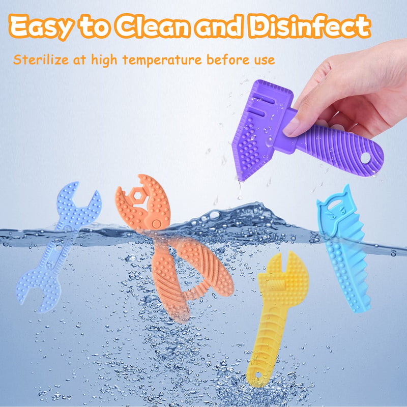 [Australia] - Baby Teething Toys for 0-6 Months 6-12 Months - Molar Teether Chew Toys Set BPA Free Silicone, Soft Textures - Hammer Wrench Scissors Shape Baby Teething Toys Gift 5-pack tool shape 