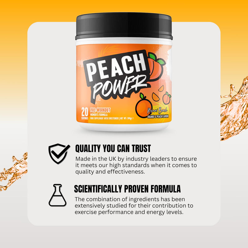 Women's Formula Pre-Workout - Natural Energy & Focus Supplement, Zero Sugar, Complete with Magnesium and Vitamin B6 & B12, 300g, 20 Servings (Orange & Peach) Orange & Peach