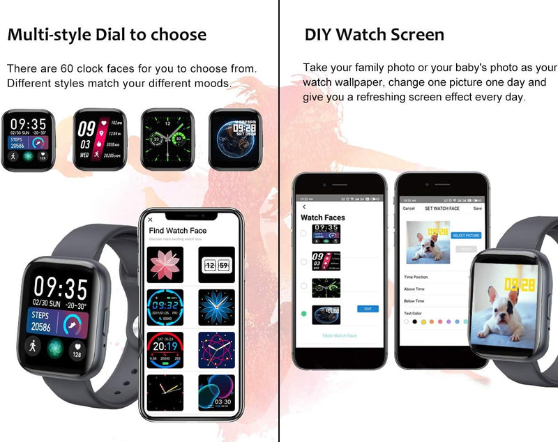 [Australia] - Smart Watch Answer Make Call, Smartwatch for Android iOS Phones with Call Text, Life Water-Resistant Heart Rate Blood Pressure SpO2 Pedometer Sleep Tracker Smart Watch for Women Men (Pink) 