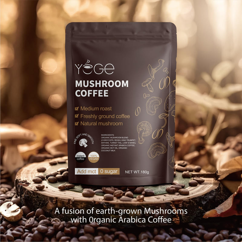 [Australia] - Mushroom Coffee, Instant Organic Mushroom Coffee with Cordyceps, Reish, King Trumpet, Shitake, Turkey Tail, Lions Mane for Energy, Focus, Positive Mood & Immune Support (30 Servings) 1 