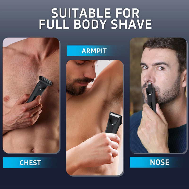 [Australia] - Body Trimmer for Men, Groin & Body Hair Trimmer, Ball Foil Shaver, Nose Hair Clippers, 3 in 1 Men's Waterproof Wet/Dry Groomer with Travel Case &Travel Lock, LED Display, Black 