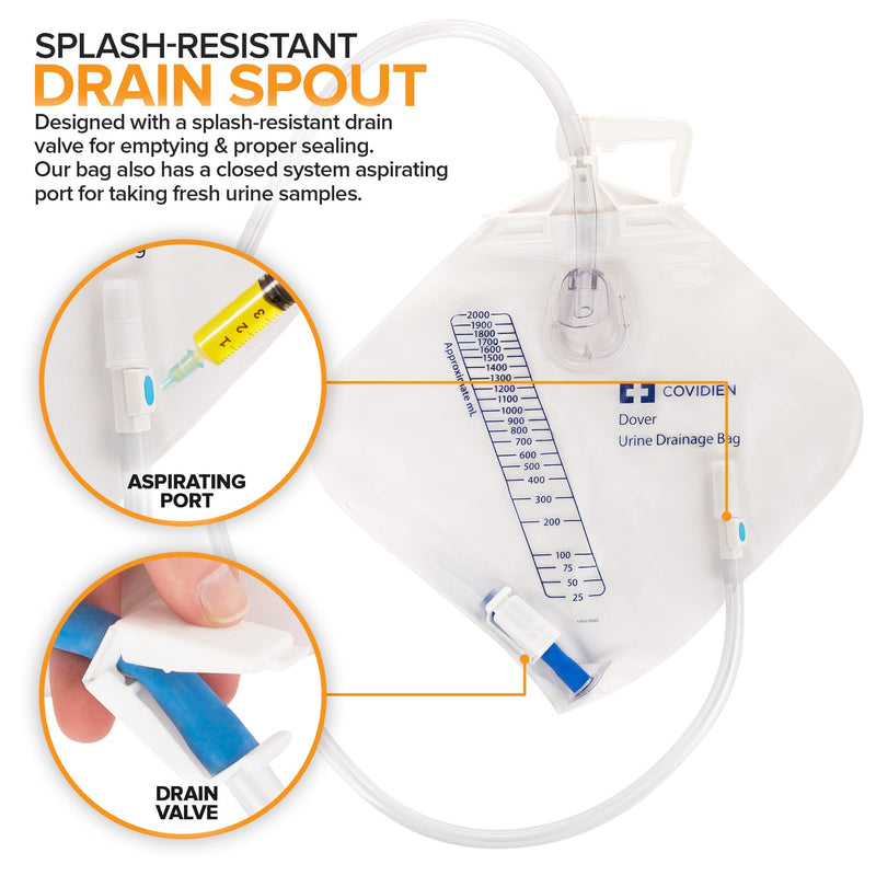 [Australia] - Urine Drainage Bag with 18” Extended Tube (5 Pack) - Urine Bag with Anti-Reflux Chamber with Splash-Resistant Drain Spout - 2000 mL Vinyl Urine Bags for Men - 40" Tube Drainage - Stock Your Home 5 Pack 