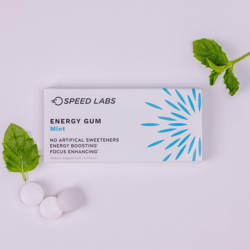 [Australia] - Speed Labs Mint Natural Caffeine Energy Gum 25mg Caffeine, Taurine, B Vitamins Per Piece, 48 Pieces (6 Packs of 8) Sugar Free, Zero Calories, Naturally Sweetened, Gluten Free 