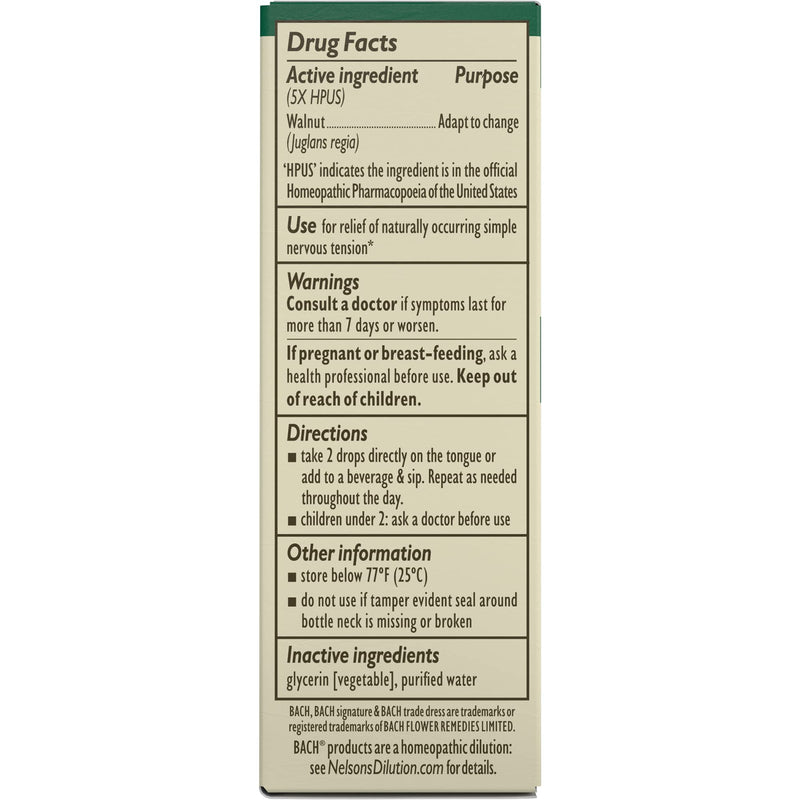 [Australia] - Bach Original Flower Remedies, Walnut for Adapting to Change (Non-Alcohol Formula), Natural Homeopathic Flower Essence, Holistic Wellness and Stress Relief, Vegan, 10mL Dropper, Clear Walnut (Non-Alcohol Formula) 