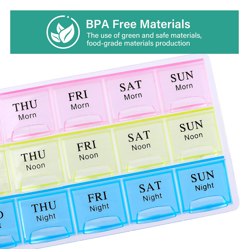 [Australia] - Large Weekly Pill Organizer 3 Times A Day, Moisture-Proof 7 Day Pill Box, Travel Pill Cases Portable for Pills Vitamin Fish Oil Supplements Colorful 