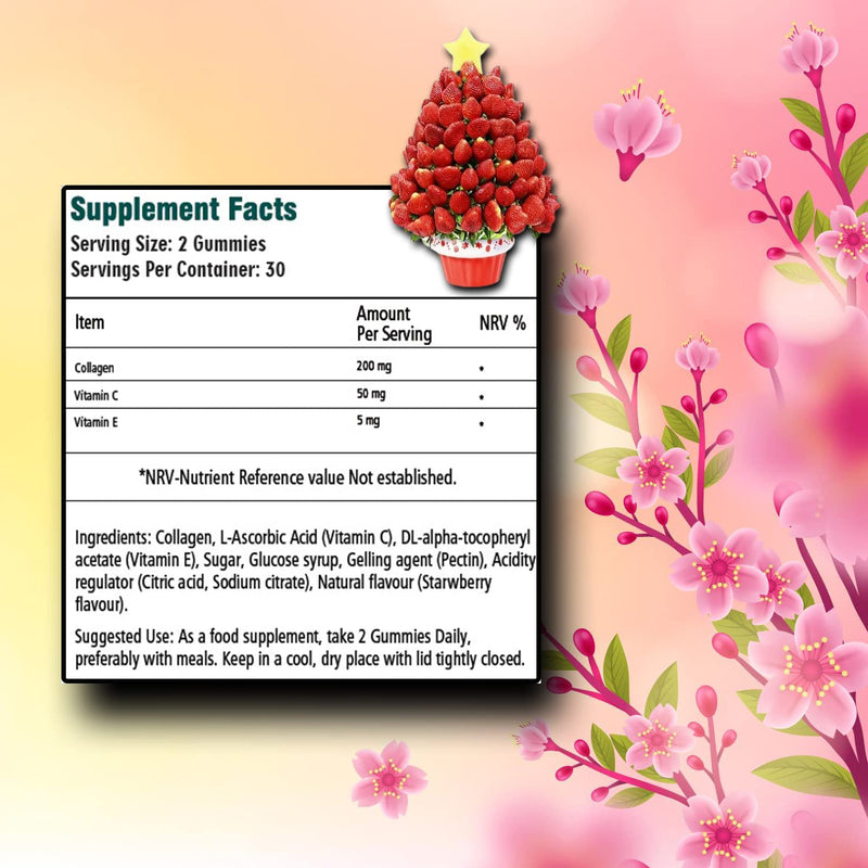 Ved Collagen Gummie Chew Gummies Strawberry Flavour, Raw Unfiltered Collagen Gummies with Vitamin C, Vitamin E, Health Supplement for Men and Women- 60 Chews 30 Days’ Supply