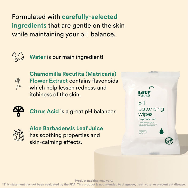 [Australia] - Love Wellness pH Balancing Wipes for Women | Feminine Hygiene for Cleansing with Aloe Vera | Fragrance-Free Intimate Health | Moisturizing, Soothing & Calming for Sensitive Skin | Travel Size | 3-Pack 