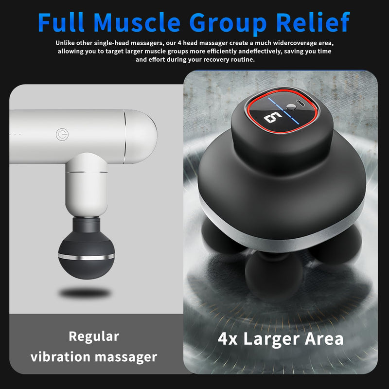 Deep Tissue Massage Gun, Handheld Percussion Muscle Massager with 30 Speed Levels & 4 Heads, Portable Electric Massager Gun for Pain Relief, Quiet Brushless Motor for Back, Neck, Shoulders & Athletes