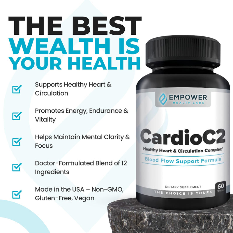 CardioC2 Circulation & Energy Support – Doctor-Formulated Blend with Beet Root, Black Garlic, Hawthorn & CoQ10 – Supports Healthy Blood Flow, Energy & Clarity – 60 Capsules